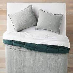 lot 18 image: Textured Chambray Cotton Comforter & Sham Set - Casaluna-Dark Teal Blue