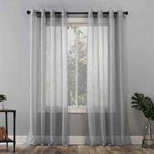 lot 32 image: Set of 2 Emily Sheer Voile Grommet Top Curtain Panel - No. 918-95 x 59-Gray