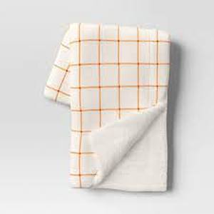 lot 93 image: Windowpane Plush with Shearling Reverse Throw Blanket CreamOrange - Threshold