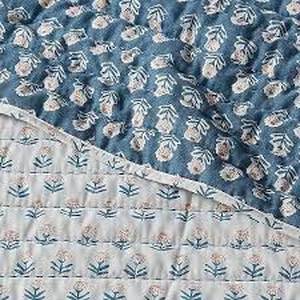 lot 94 image: Threshold Blue Printed Wood Block Voile Reversible Quilt Standard Sham-Queen