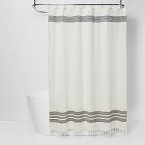 lot 105 image: Striped Fringe Shower Curtain Off-White - Threshold