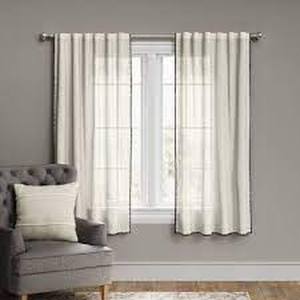 lot 113 image: 1pc Light Filtering Stitched Edge Window Curtain Panel - Threshold-54W x 95L-Off White