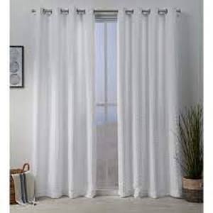 lot 123 image: Squared Embellished Grommet Top Curtain Panel Pair -Exclusive Home-White-54 x 96