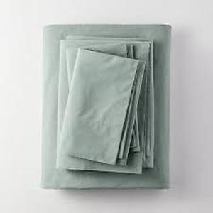 lot 160 image: Washed Supima Percale Solid Sheet Set - Casaluna-King-Sage Green