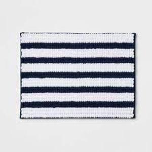 lot 189 image: Chunky Chenille Memory Foam Bath Rug - Room Essentials-Navy Stripe-17x24