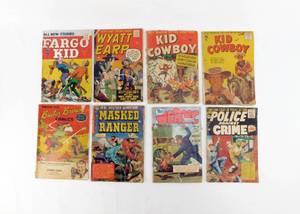 lot 21 image: Lot of 8 Vintage 1950s Western and Police Comic Books