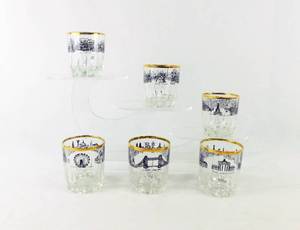 lot 23 image: Lot of 6 Vintage European City Icons Low Ball Glasses