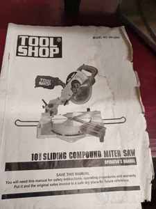 lot 6 image: Tool Shop 10-inch Compund Miter Saw - Missing the two Black Work Support Attachment Bars that Slide into the Miter Saw Table