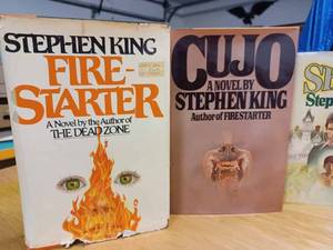 lot 31 image: Eight Vintage Hardcover Novels - Three by Stephen King