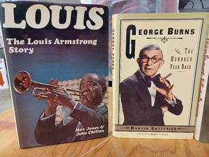 lot 46 image: Six Books Louis The Louis Armstrong Story, George Burns The Hundred Year Dash, Three Hard Cover Books on Robert Mitchum, and Readers Digest George W. Bush The Historic First Year
