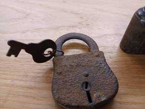 lot 77 image: Two Vintage Padlocks, One with a Key