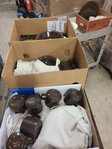 4 Boxes of Vintage China and YellowBrown plates
