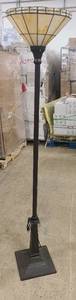 Tall square base lamp with faux stain glass shade
