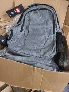 Box of new Gray Backpacks