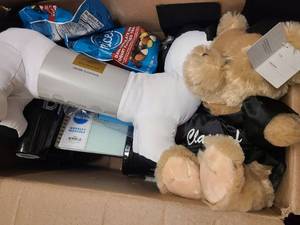 Box of toys, grad gear and more