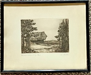 lot 157 image: Vintage Framed Artist Signed Artwork - Etching Print - Thatched House