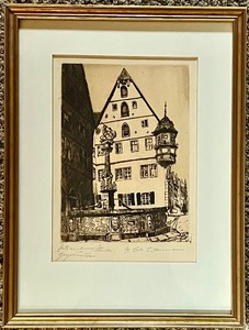 lot 158 image: Vintage Framed Artist Signed Artwork - Etching Print - City House
