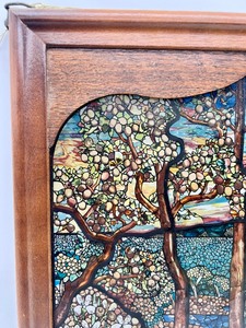 lot 27 image: Reproduction of CHARLES MERRILL MEMORIAL WINDOW Satined Glass Sun Catcher Window in Wooden Frame