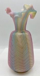 lot 30 image: Vintage Antique Herringbone MOP Glass Vase - Rainbow #1