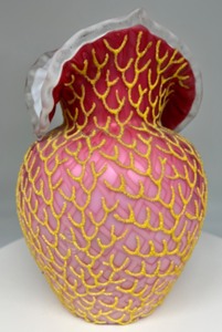 lot 7 image: Vintage Diamond Quilted MOP Ruffle Glass Vase with Coraline