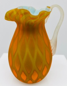 lot 10 image: Vintage Italian MOP Diamond Quilted Pitcher - Cased Glass of Copper with Blue