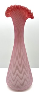 lot 17 image: Vintage Antique Herringbone MOP Cased Glass Vase with Ruffle Edge - Pink