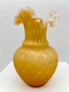 lot 46 image: Vintage Gold Air Trapped Ruffle Glass Vase with Coin Dot Design