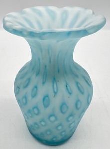 lot 81 image: Vintage Antique Diamond Quilted MOP Fluted Aqua&nbspGlass&nbspVase