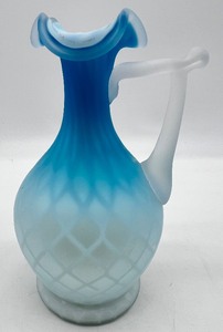 lot 82 image: Vintage Diamond Quilted MOP&nbspGlass&nbspPitcher Cruet with Applied Handle in Blue Ombre