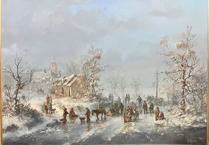 lot 125 image: Original Oil LASZLO VIGYAZO Painting - Winter Scene