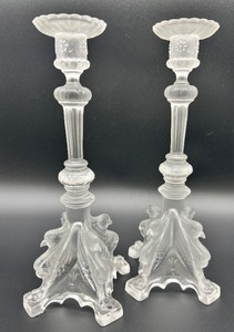 lot 145 image: Pair Art Deco VAL SAINT LAMBERT Griffon Glass Candlesticks