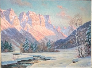 lot 3 image: Vintage Original Oil Painting - ERWIN KETTEMANN - Winter Evening in Bad Reichenhall Reiter Alp