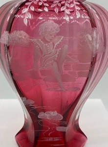 lot 192 image: Signed Limited Edition D. FREDRICK Reproduction of FENTON - MARY GREGORY Cranberry Ruffled Vase