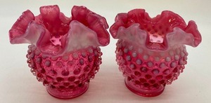 lot 193 image: Pair of FENTON Cranberry Hobnail Vase Bowls