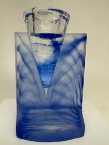 lot 236 image: Vintage 80s KOSTA BODA Ice Age Blue Art Glass Candle Holder By Kjell Engman