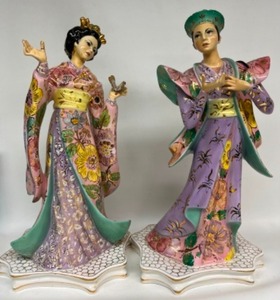 lot 237 image: Pair of ART DECO Italian Porcelain Asian Figures CAPODIMONTE - Lenci-Ginori Era