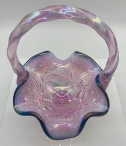 lot 198 image: FENTON Rose Opal Crested Bridal Basket