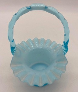lot 202 image: FENTON Cased Glass Blue Bridal Basket