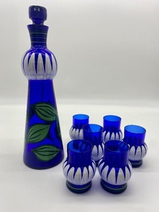 lot 221 image: Vintage Bohemian Hand Painted Glass Decanter and 6 Glasses
