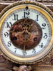 lot 222A image: WATERBURY Open Escapement Figural Mantel Clock