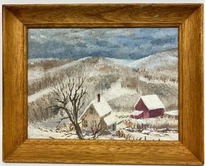 lot 232 image: JOHN SOCHA Original Signed Winter Scene on Framed Art Board - Listed Artist