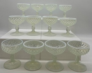 lot 211 image: FENTON Opalescent White Hobnail Sherbet Champagne Glasses - QTY 12