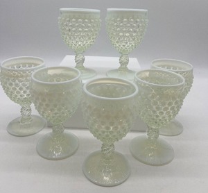 lot 214 image: FENTON Opalescent Moonstone Water Goblets - QTY 7