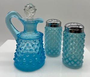 lot 203 image: FENTON Hobnail Cruet and Salt and Pepper Shakers