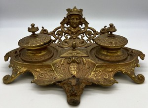 lot 223 image: Antique French Double Bronze Inkwell - Figural Devil & Hermes