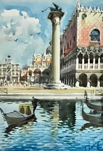 lot 36 image: Original Signed Artwork of St. Marks Square in Venice
