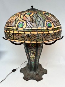 lot 16A image: Impressive Peacock Tiffany Style Table Lamp