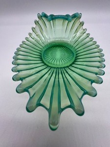 lot 251 image: Mid Century Fostoria Heirloom Opalescent Green Wave Dish