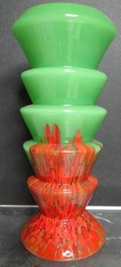 lot 252 image: Vintage MACHINIST AGE Czech Studio Glass Vase Green & Splattered RED