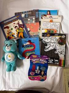 lot 8 image: SleepyTime CareBear, Puzzle Book, Paint Set, Dino Coloring, Nail Polish